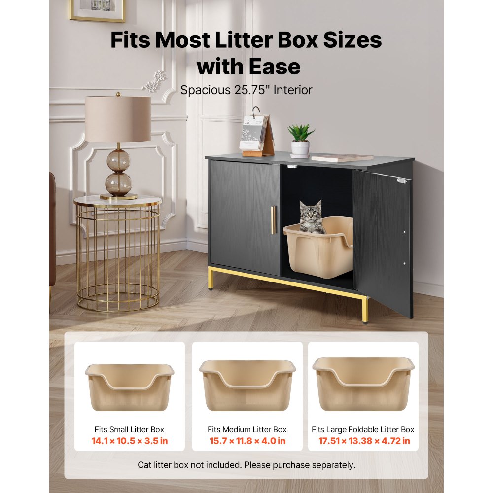 VEVOR Kattenkast, 700x450x545 mm, Kattenbak met metalen poten en handvat, Kattenbakkast, Kattenhuis geschikt voor de meeste kattenbakken, voor slaapkamer en woonkamer, Zwart