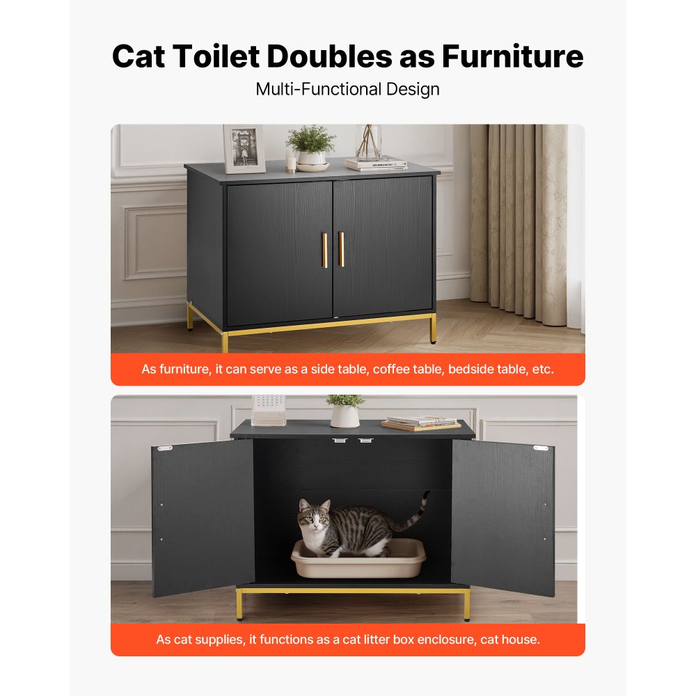 VEVOR Kattenkast, 700x450x545 mm, Kattenbak met metalen poten en handvat, Kattenbakkast, Kattenhuis geschikt voor de meeste kattenbakken, voor slaapkamer en woonkamer, Zwart
