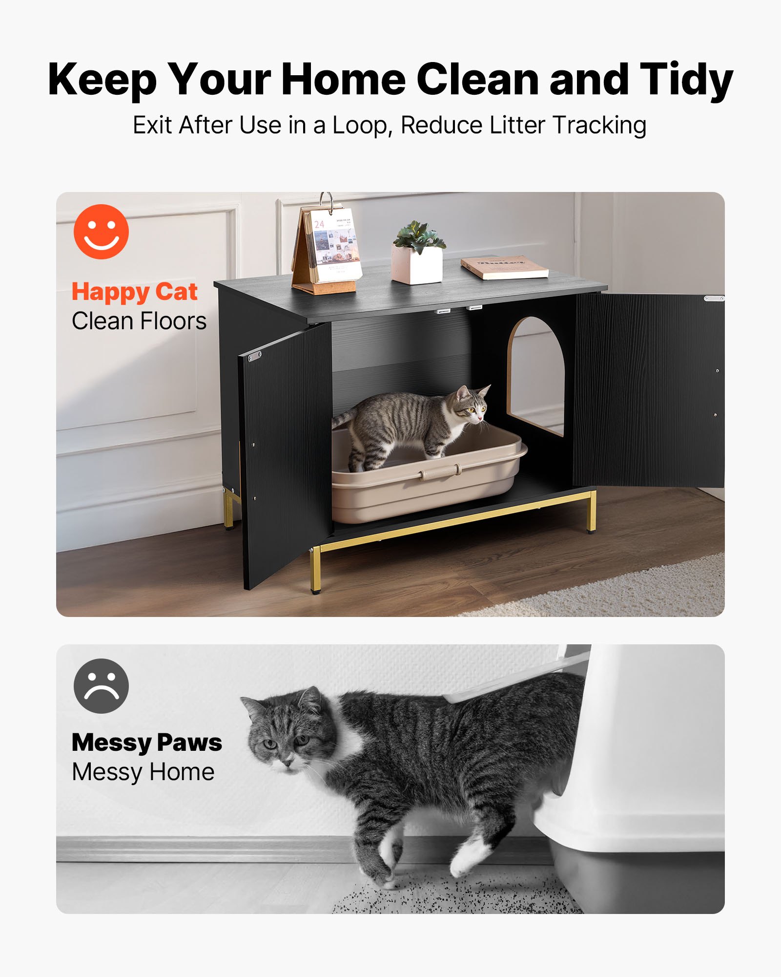 VEVOR Kattenkast, 700x450x545 mm, Kattenbak met metalen poten en handvat, Kattenbakkast, Kattenhuis geschikt voor de meeste kattenbakken, voor slaapkamer en woonkamer, Zwart