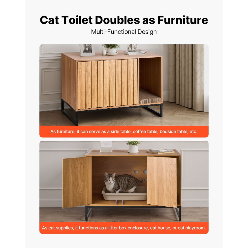 VEVOR Kattenkast, 800x510x568 mm, Kattenbak met krabpaal en opbergruimte, Kattenbakkast, Kattenhuis, Past op de meeste kattenbakken, voor slaapkamer en woonkamer