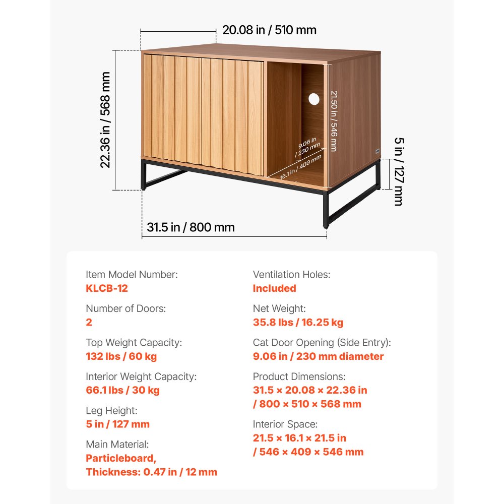VEVOR Kattenkast, 800x510x568 mm, Kattenbak met krabpaal en opbergruimte, Kattenbakkast, Kattenhuis, Past op de meeste kattenbakken, voor slaapkamer en woonkamer