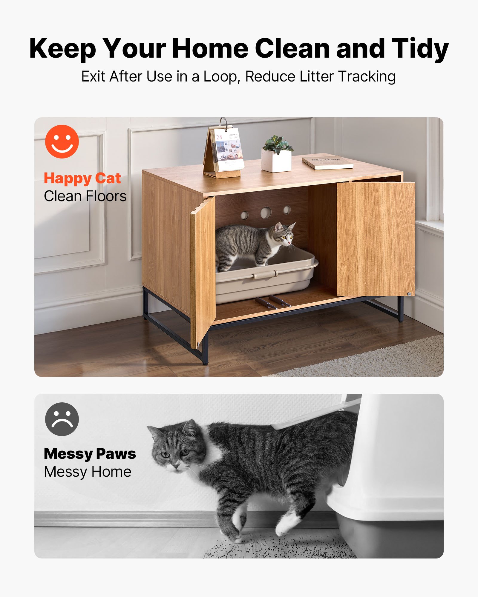 VEVOR Kattenkast, 800x510x568 mm, Kattenbak met krabpaal en opbergruimte, Kattenbakkast, Kattenhuis, Past op de meeste kattenbakken, voor slaapkamer en woonkamer