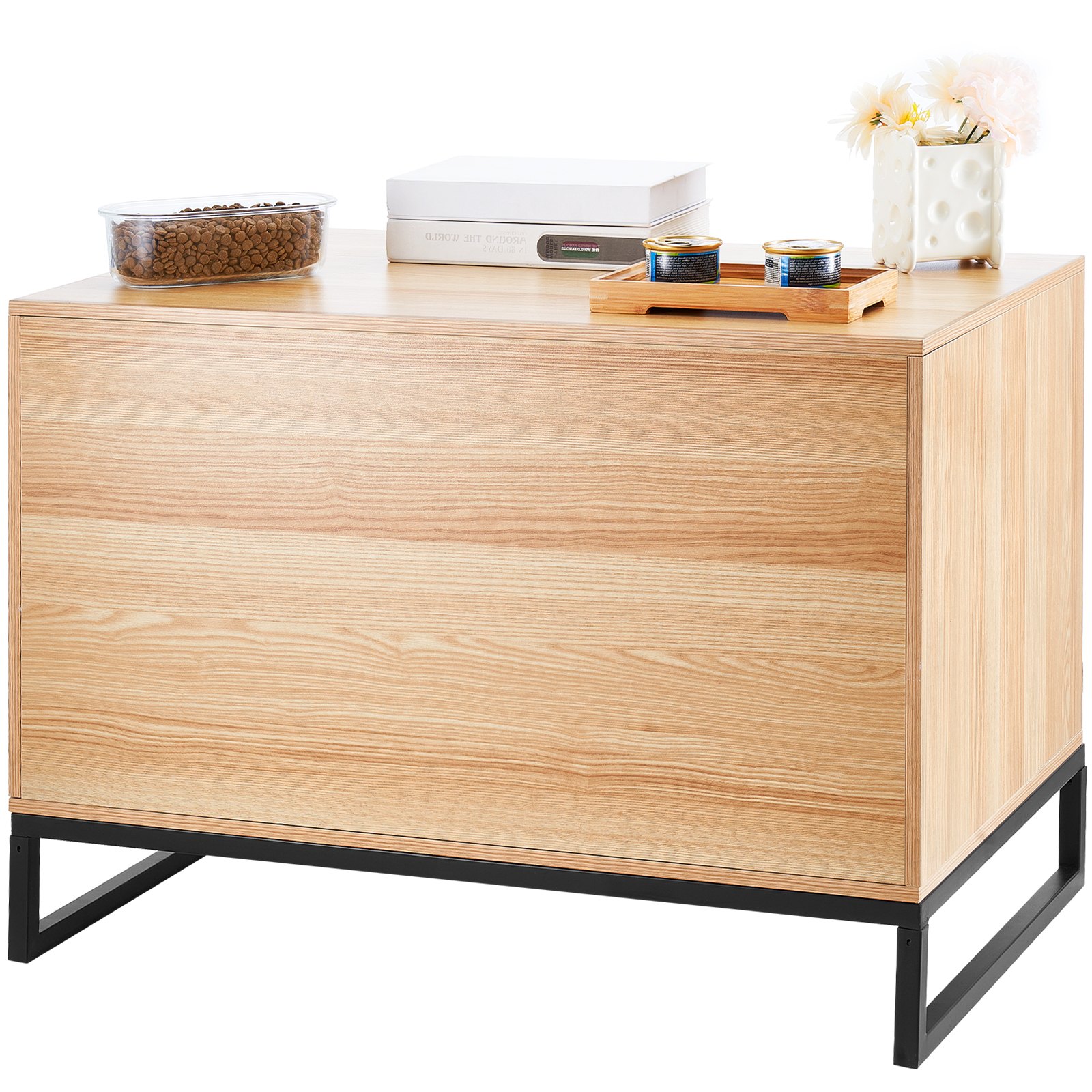 VEVOR Cat Litter Box Enclosure, Hidden Litter Box Furniture, Wooden Cat Washroom Indoor with 2 Doors & Study Metal Legs, Cat House Cabinet Hidden Fit Most of Litter Box, 31.5"L x 20"W x 22"H, Natural