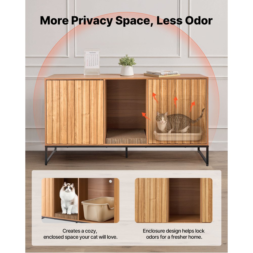 VEVOR Kattenkast, 1200x450x665 mm, Kattenbak met krabpaal en opbergruimte, Kattenbakkast, Kattenhuis, Past op de meeste kattenbakken, voor slaapkamer en woonkamer