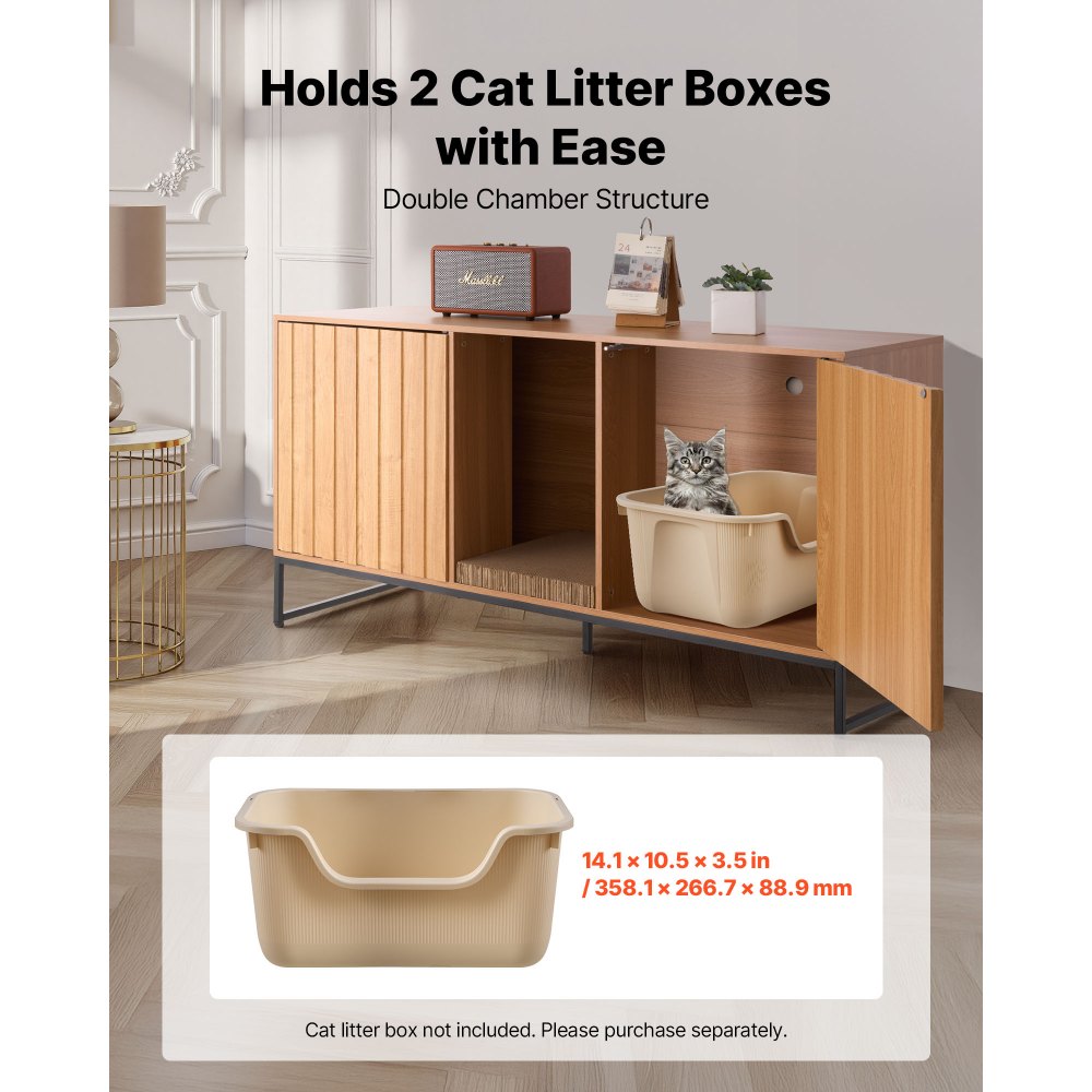 VEVOR Kattenkast, 1200x450x665 mm, Kattenbak met krabpaal en opbergruimte, Kattenbakkast, Kattenhuis, Past op de meeste kattenbakken, voor slaapkamer en woonkamer