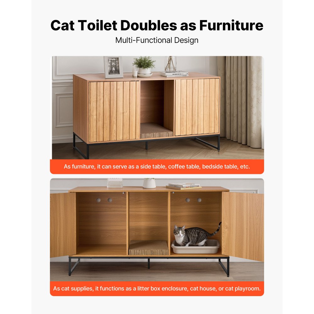 VEVOR Kattenkast, 1200x450x665 mm, Kattenbak met krabpaal en opbergruimte, Kattenbakkast, Kattenhuis, Past op de meeste kattenbakken, voor slaapkamer en woonkamer