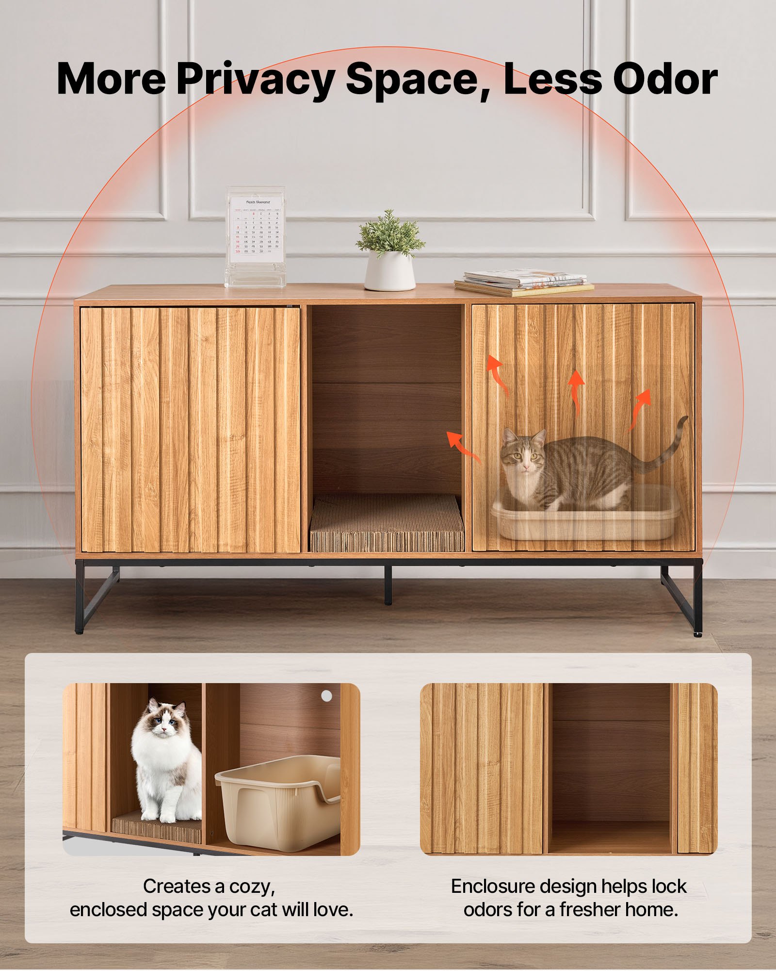 VEVOR Kattenkast, 1200x450x665 mm, Kattenbak met krabpaal en opbergruimte, Kattenbakkast, Kattenhuis, Past op de meeste kattenbakken, voor slaapkamer en woonkamer