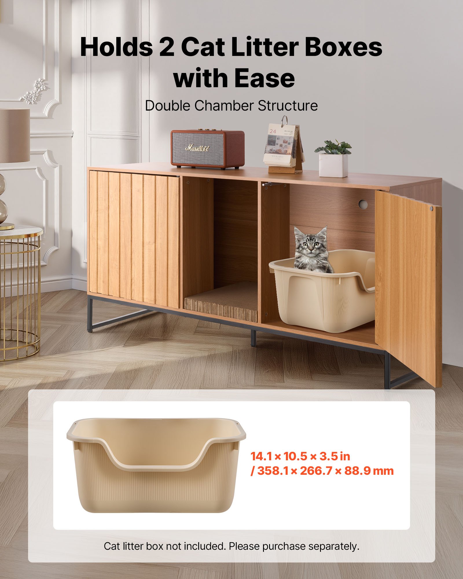 VEVOR Kattenkast, 1200x450x665 mm, Kattenbak met krabpaal en opbergruimte, Kattenbakkast, Kattenhuis, Past op de meeste kattenbakken, voor slaapkamer en woonkamer
