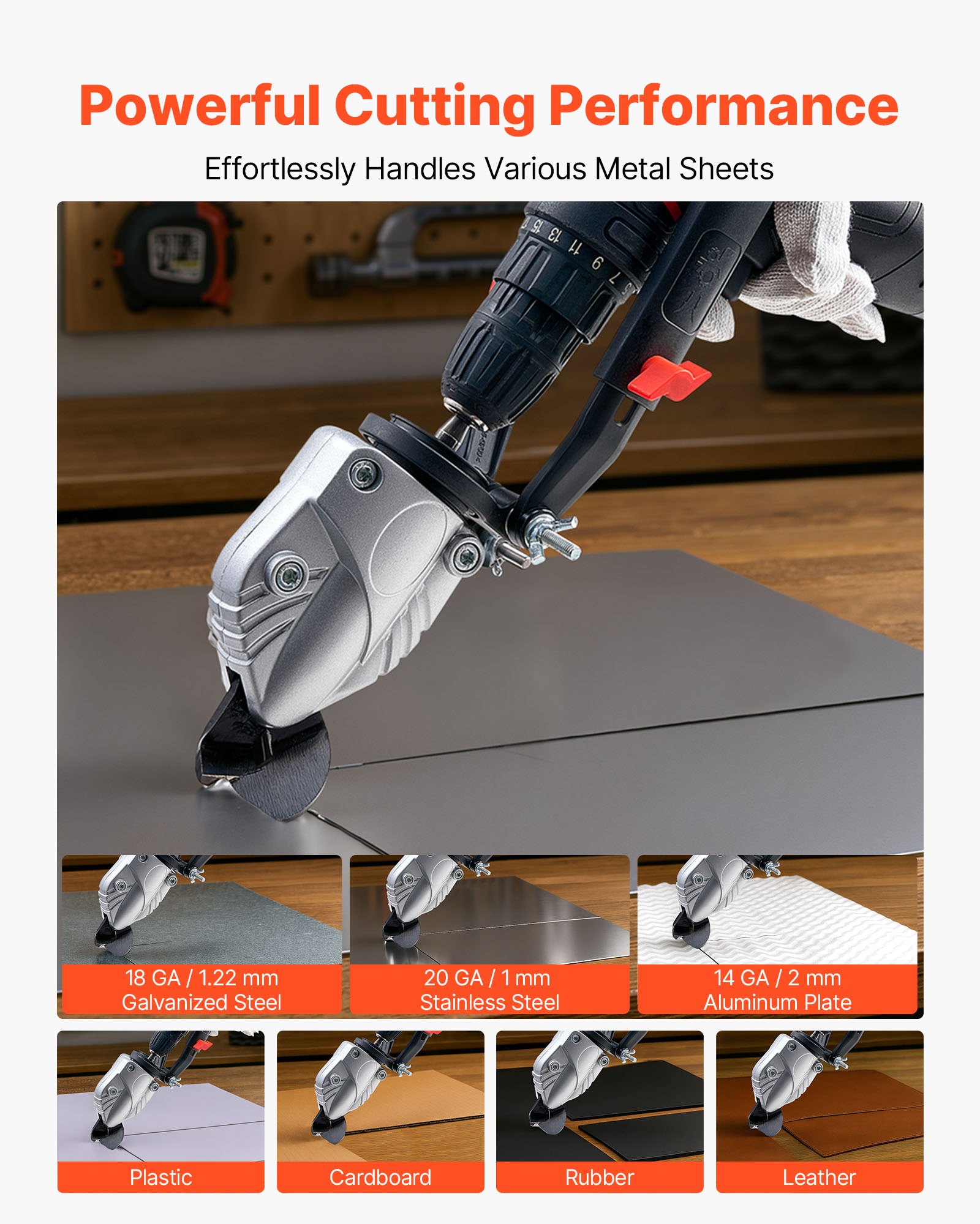 VEVOR Metal Shear/Cutter Drill Attachment, Sheet Metal Cutter with 360-Degree Pivoting Head, Sharp Blades,Ideal for 1.22 mm Galvanized Steel, 1 mm Stainless Steel, Aluminum Plate, Plastic, Cardboard