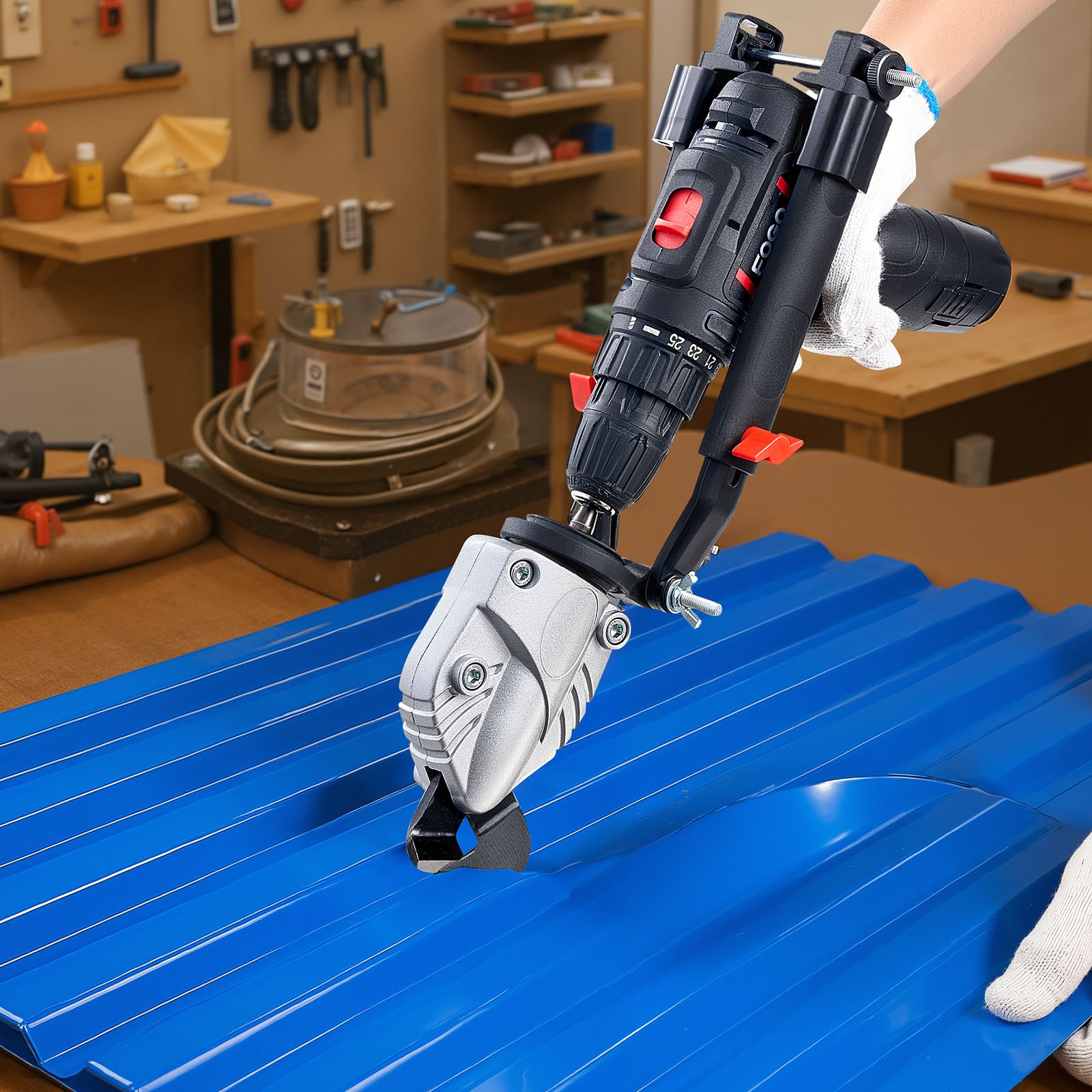 VEVOR elektrische plaatschaar, compatibel met 18-20V boormachines, 360° draaibare kop, metaalschaarbevestiging ideaal voor 18 GA gegalvaniseerd staal, 20 GA roestvrij staal, aluminium platen, kunststof, karton