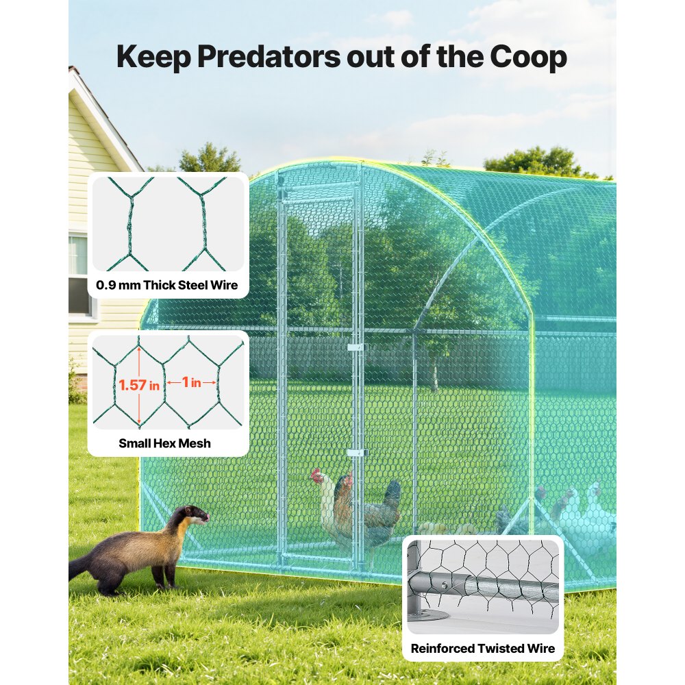 VEVOR Large Metal Chicken Coop, 2.7x7.6x2 m, Walk-in Chicken Run House with Waterproof Cover & Sturdy Frame, Dome Roof Poultry Cage Duck Pen for Rabbit Hen Goose Outdoor Backyard Farm Use