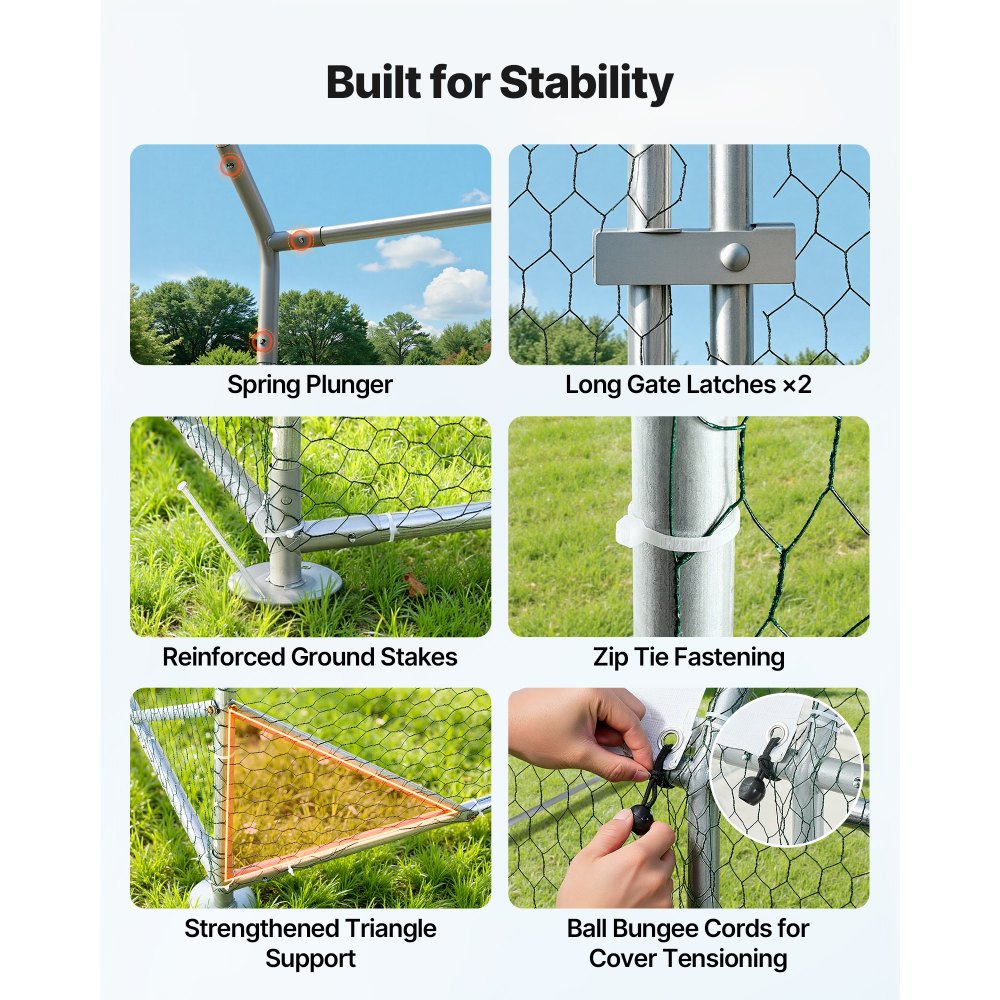 VEVOR Large Metal Chicken Coop, 2.7x7.6x2 m, Walk-in Chicken Run House with Waterproof Cover & Sturdy Frame, Dome Roof Poultry Cage Duck Pen for Rabbit Hen Goose Outdoor Backyard Farm Use