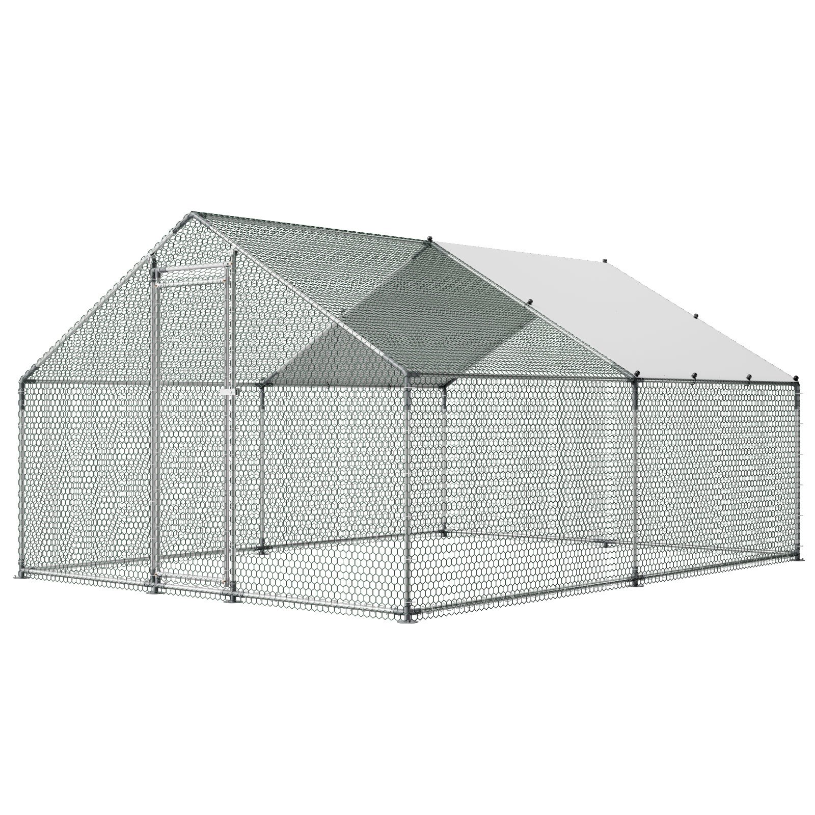 VEVOR Metal Chicken Coop, 9.8x13.1x6.5 ft Large Walk-in Chicken Runs with Cover, Spire Roof Hen House Enclosure with Security Lock, Outdoor Duck Rabbit Cage Poultry Pen for Backyard, Farm, Yard