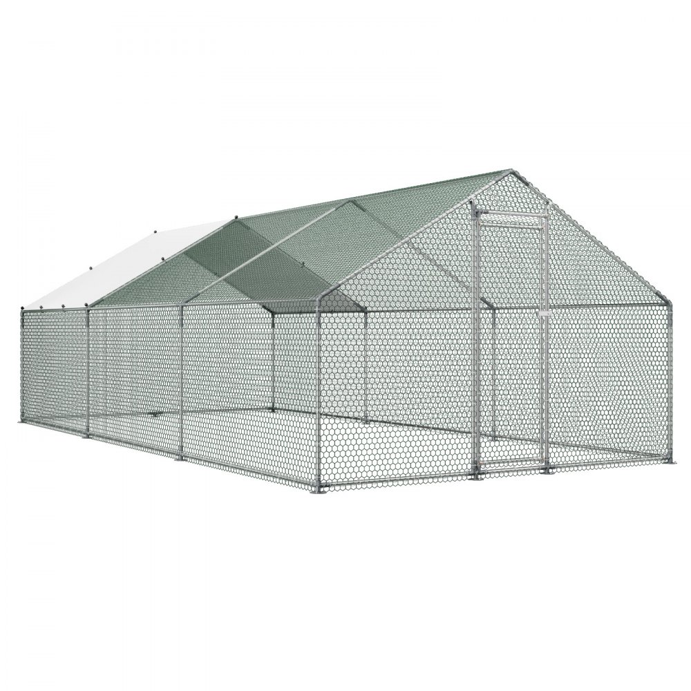 VEVOR metalen kippenhok, 3x6x2 m, inloopren met overkapping, kippenhok met torendak en veiligheidsslot, eenden- en konijnenhok, pluimveeverblijf voor achtertuin, boerderij, erf