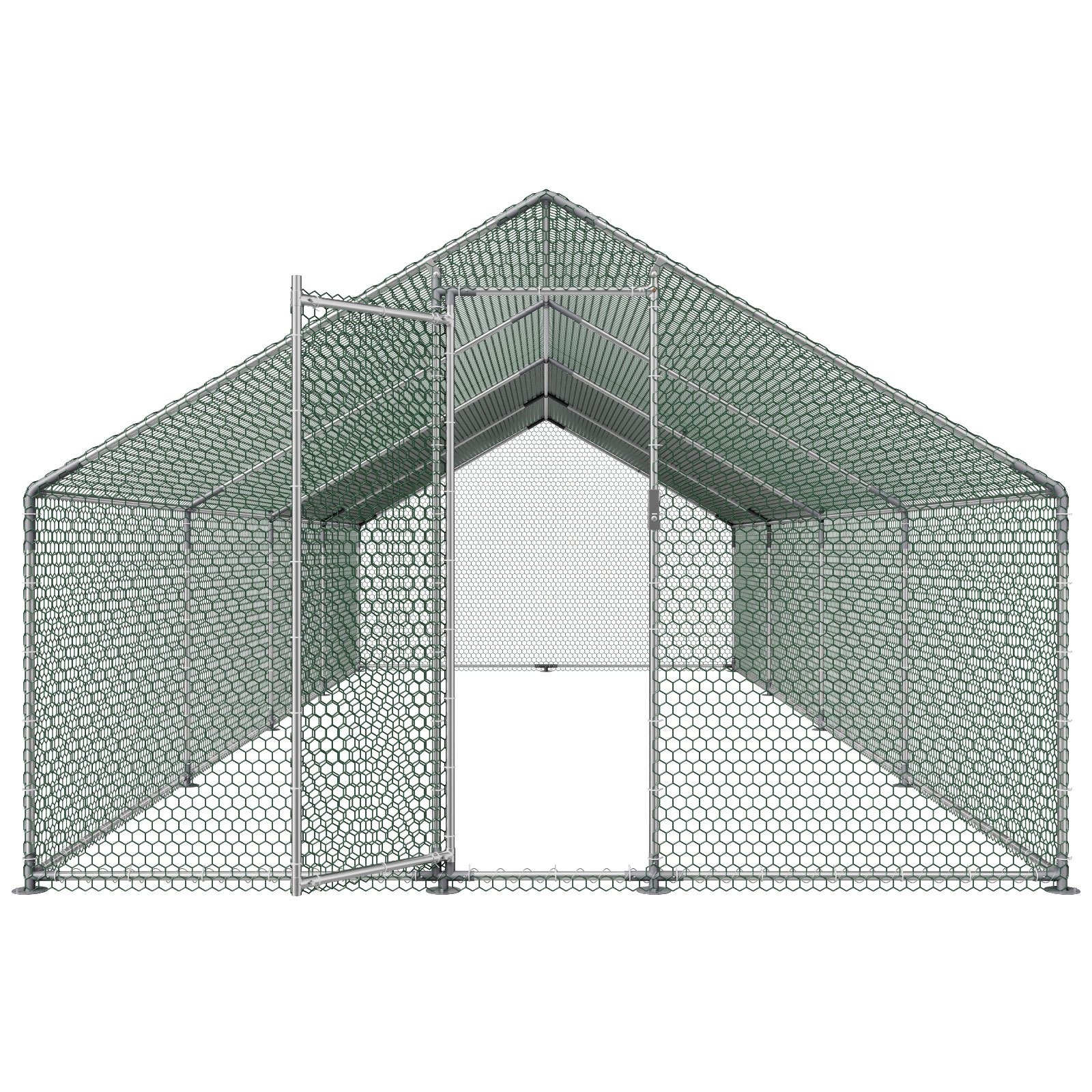 VEVOR metalen kippenhok, 3x8x2 m, inloopren met overkapping, kippenren met torendak en veiligheidsslot, eenden- en konijnenhok, pluimveeverblijf voor achtertuin, boerderij, erf