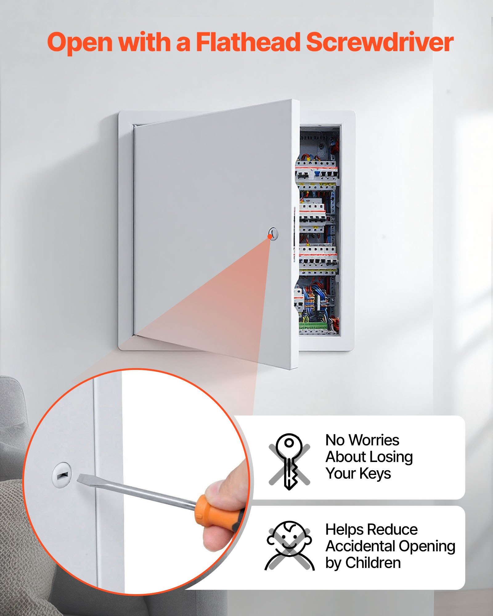 VEVOR inspectieluik voor gipsplaatconstructies, 337 x 337 mm, gegalvaniseerde stalen inspectiedeur met sleufslot, onderhoudsluik voor plafondmontage (sanitair & elektra), installatieafmetingen 315 x 315 mm.