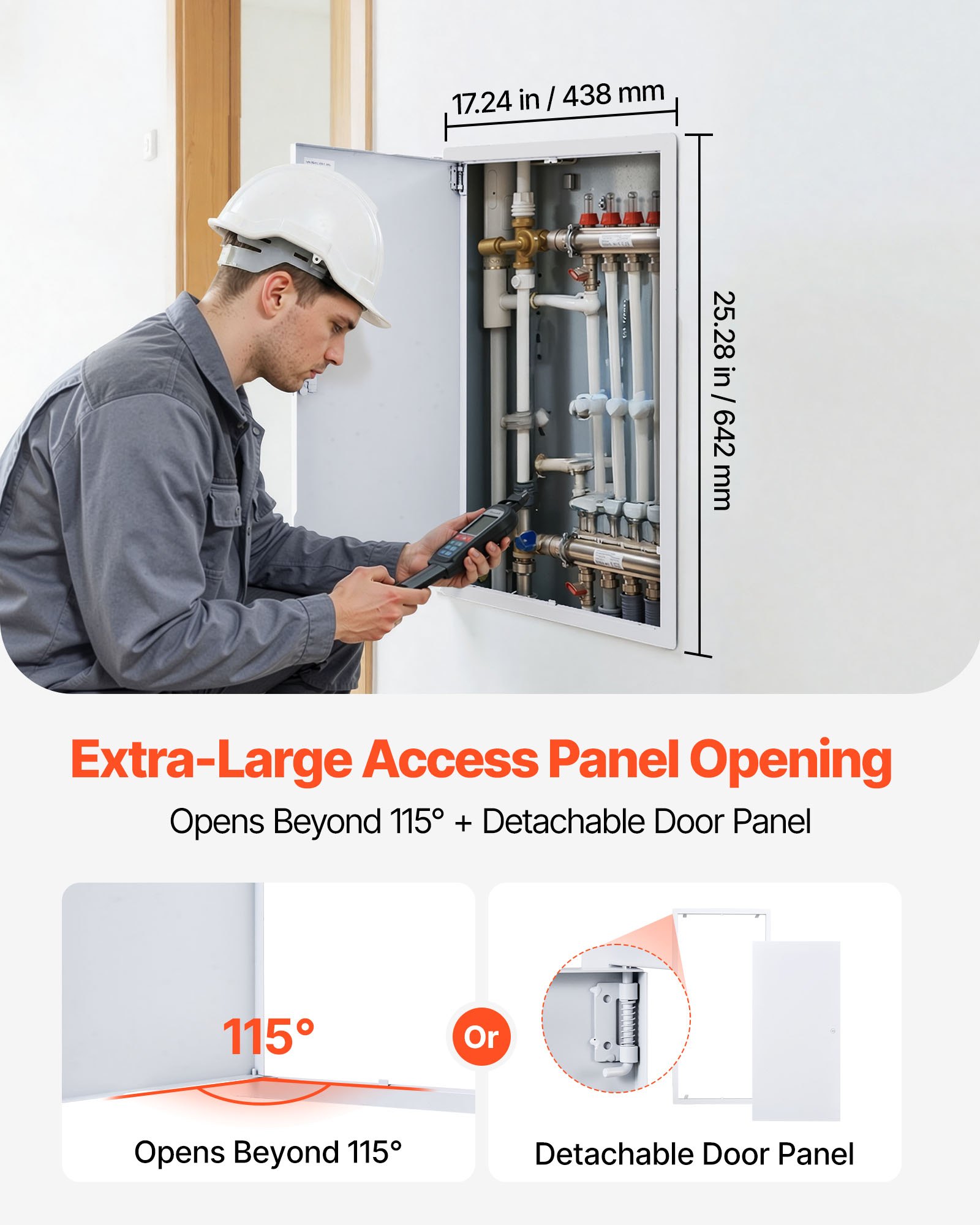 VEVOR inspectieluik voor gipsplaatconstructies, 642 x 438 mm, gegalvaniseerde stalen inspectiedeur met sleufslot, onderhoudsluik voor plafondmontage (sanitair & elektra), installatieafmetingen 417 x 620 mm.