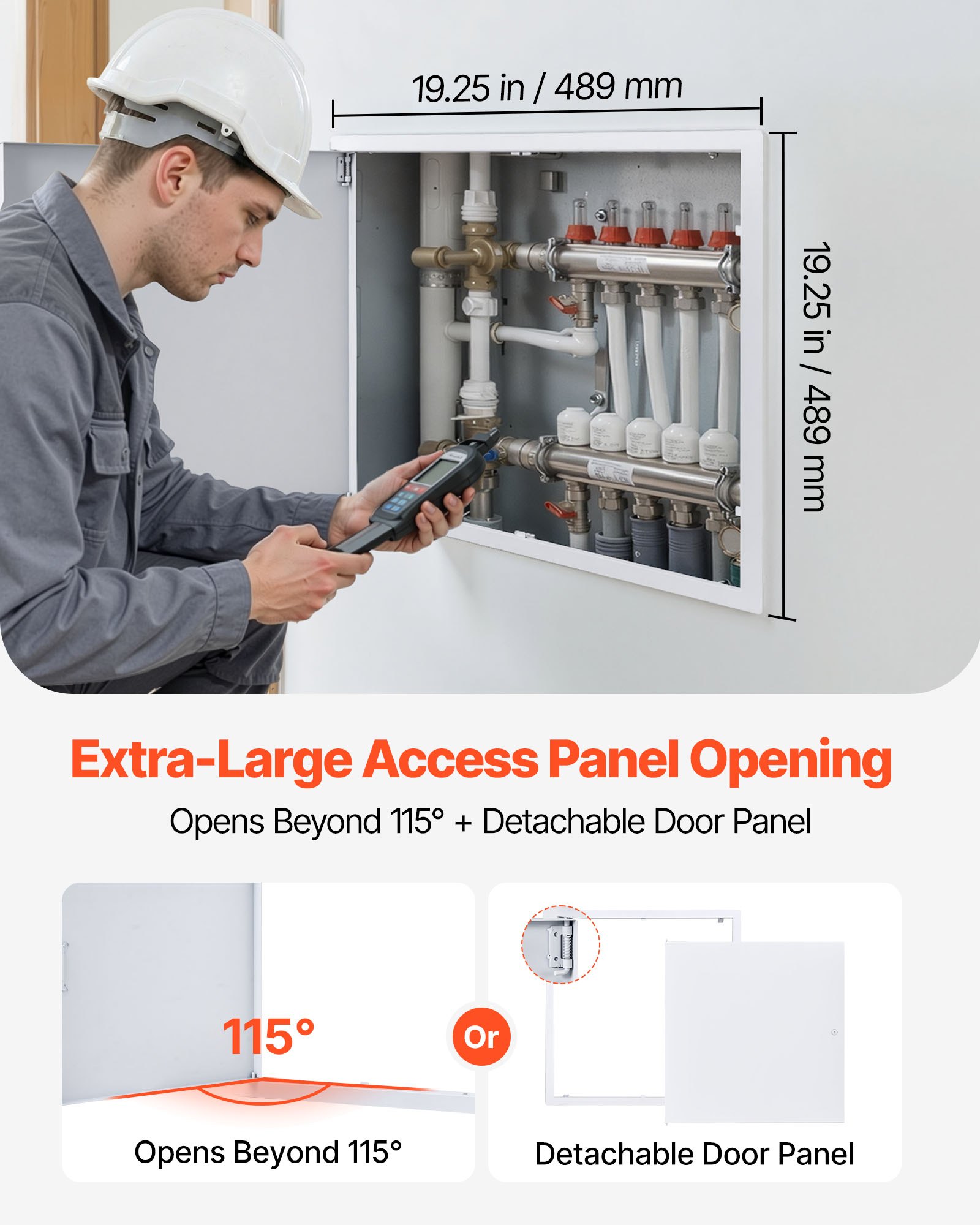 VEVOR inspectieluik voor gipsplaatconstructies, 489x489 mm, gegalvaniseerde stalen inspectiedeur met sleufslot, onderhoudsluik voor plafondmontage (sanitair & elektra), installatieafmetingen 467,5x467,5 mm, inspectieluik
