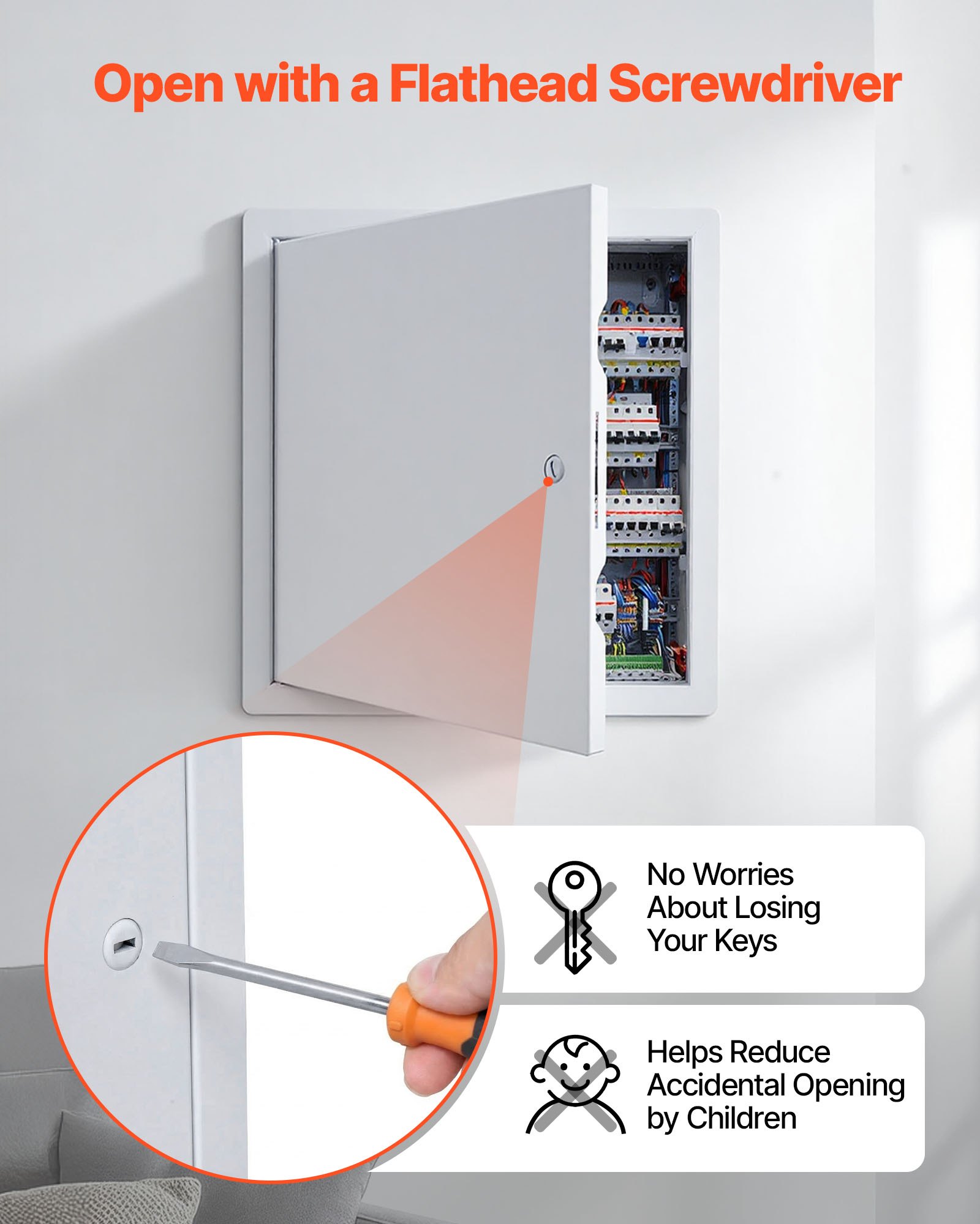 VEVOR inspectieluik voor gipsplaatconstructies, 489x489 mm, gegalvaniseerde stalen inspectiedeur met sleufslot, onderhoudsluik voor plafondmontage (sanitair & elektra), installatieafmetingen 467,5x467,5 mm, inspectieluik