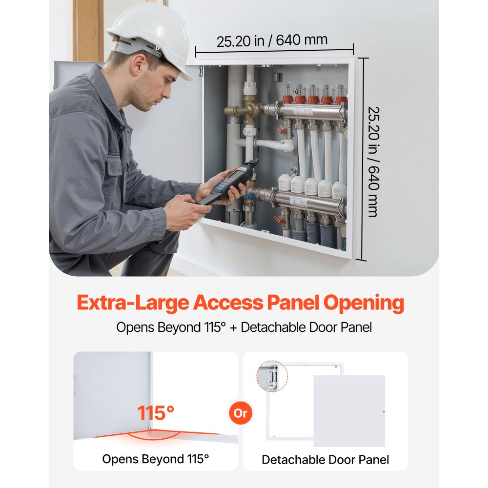 VEVOR inspectieluik voor gipsplaatconstructies, 64 x 64 cm, inspectieluik van gegalvaniseerd staal met slot, onderhoudsluik voor plafondmontage (sanitair & elektra), installatieafmetingen 62 x 62 cm, witte inspectiedeur.