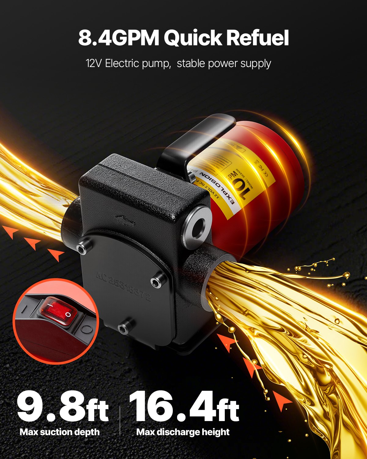 VEVOR 114L brandstoftrolley, max. debiet 32 ​​l/min, dieseltank met elektrische pomp, benzinetank met 2 wielen en 3 m slang, benzinetank voor ATV, auto, grasmaaier, boot, motorfiets, rood