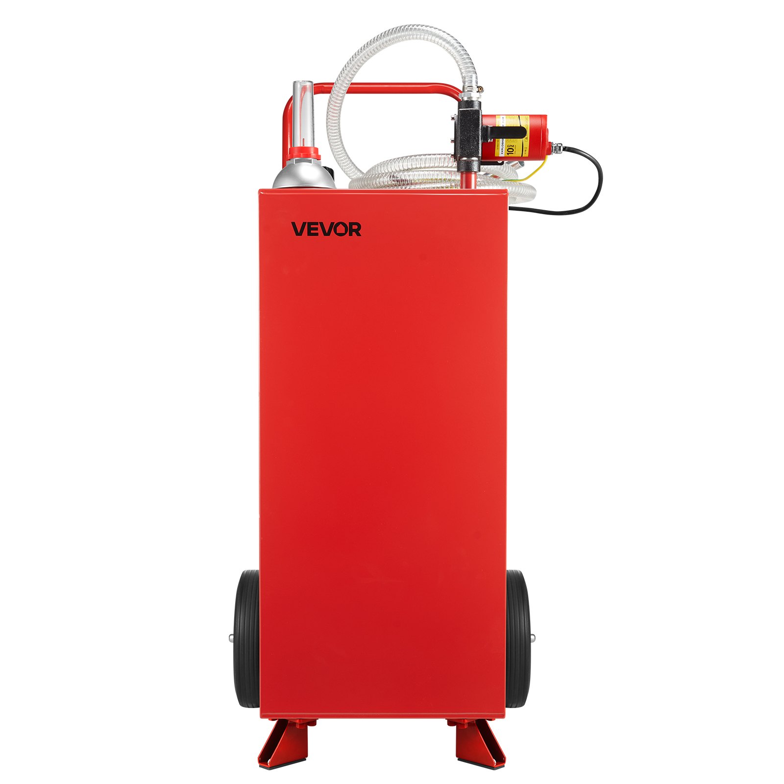 VEVOR 114L brandstoftrolley, max. debiet 32 ​​l/min, dieseltank met elektrische pomp, benzinetank met 2 wielen en 3 m slang, benzinetank voor ATV, auto, grasmaaier, boot, motorfiets, rood
