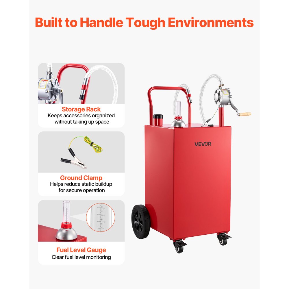 VEVOR 151,4L Brandstoftrolley Mobiel Tanksysteem met Handpomp, Rood, Draagbare Brandstoftank voor Auto, Boot, ATV, Motorfiets, met 4 Wielen & Oliepeilindicator, Voor Benzine & Diesel, Koolstofstaal