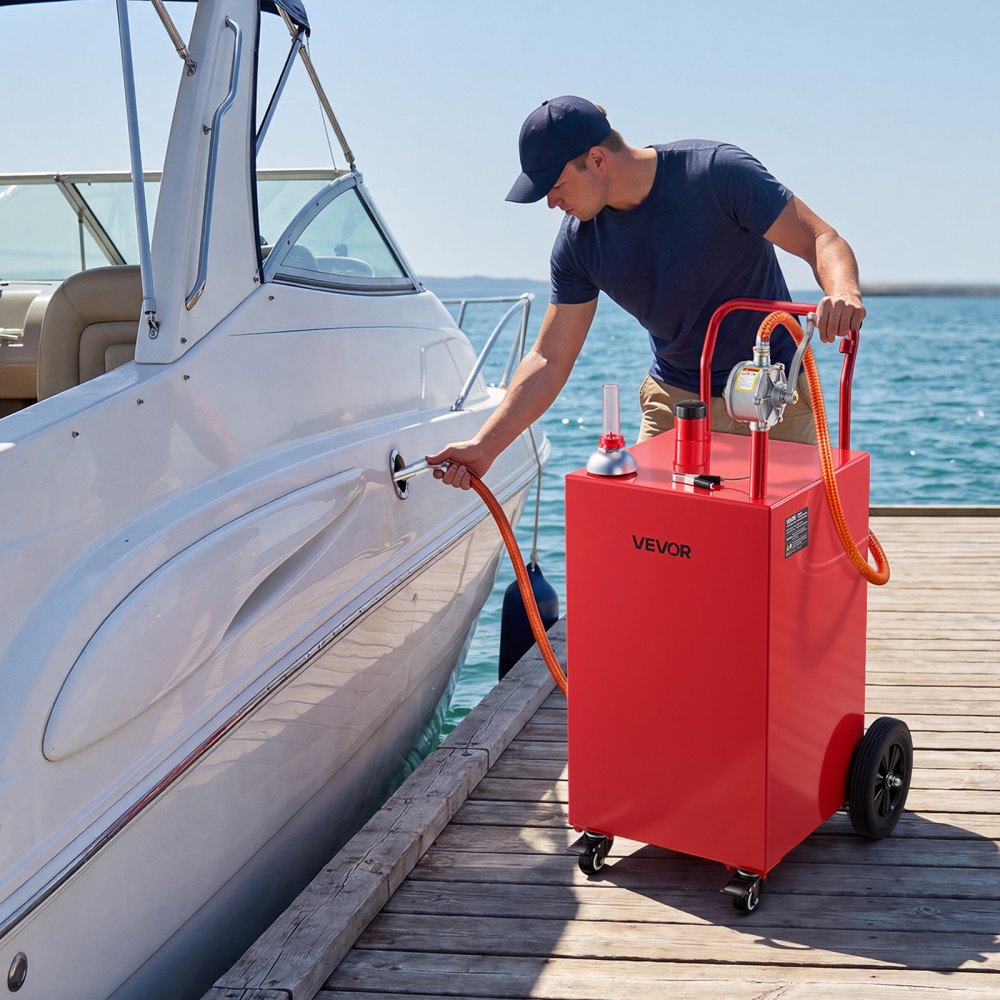 VEVOR 151,4L Brandstoftrolley Mobiel Tanksysteem met Handpomp, Rood, Draagbare Brandstoftank voor Auto, Boot, ATV, Motorfiets, met 4 Wielen & Oliepeilindicator, Voor Benzine & Diesel, Koolstofstaal