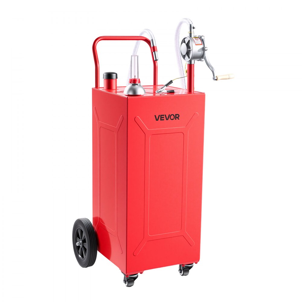 VEVOR 132,5L Brandstoftrolley Mobiel Tanksysteem met Handpomp, Rood, Draagbare Brandstoftank voor Auto's, Grasmaaiers, ATV's, Met 4 Wielen & Oliepeilindicator, Voor Benzine & Diesel, Koolstofstaal