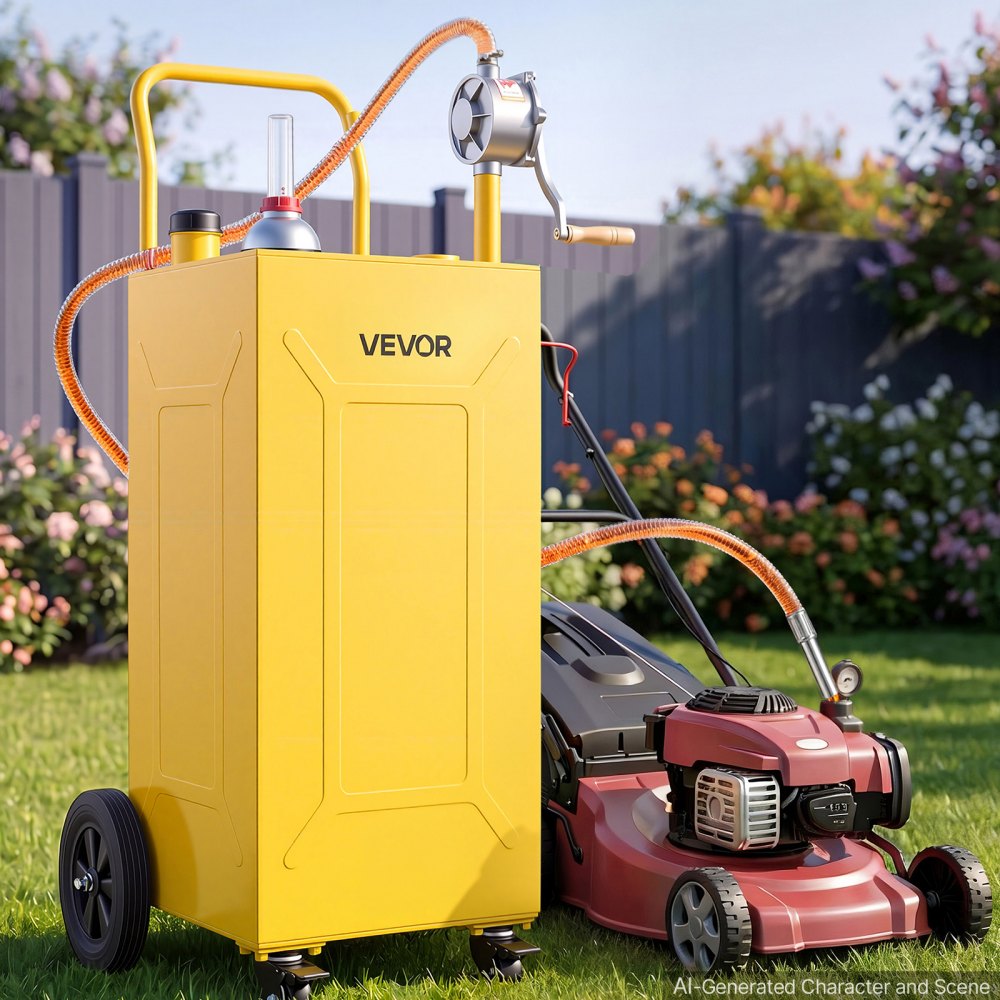 VEVOR 132,5L Brandstoftrolley Mobiel Tanksysteem met Handpomp, Geel, Draagbare Brandstoftank voor Auto's, Grasmaaiers, Boten, Met 4 Wielen & Oliepeilindicator, Voor Benzine & Diesel, Koolstofstaal