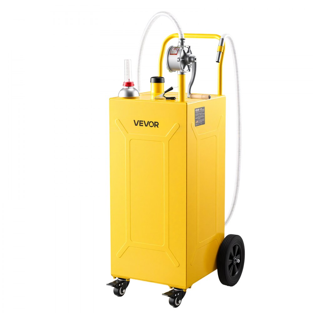 VEVOR 132,5L Brandstoftrolley Mobiel Tanksysteem met Handpomp, Geel, Draagbare Brandstoftank voor Auto's, Grasmaaiers, Boten, Met 4 Wielen & Oliepeilindicator, Voor Benzine & Diesel, Koolstofstaal
