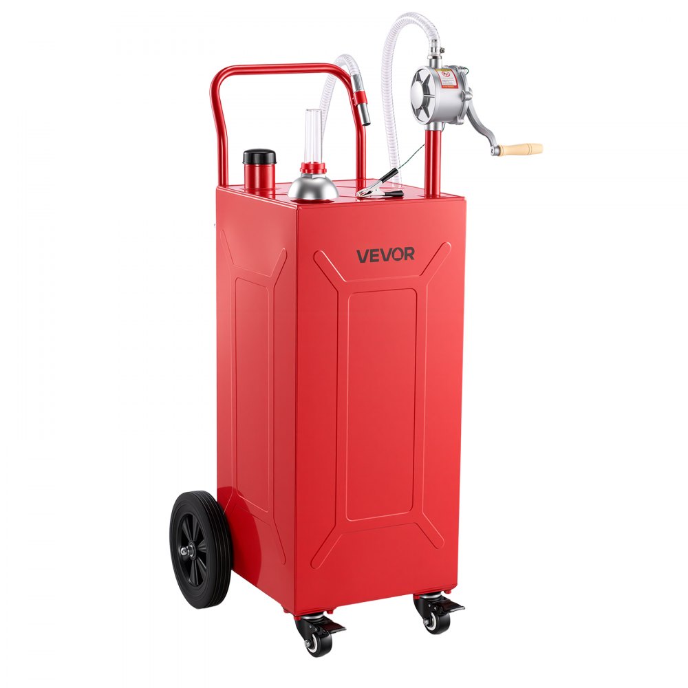 VEVOR 113,6L Brandstoftrolley Mobiel Tanksysteem met Handpomp, Rood, Draagbare Brandstoftank voor Auto, Grasmaaier, Boot, Met 4 Wielen & Oliepeilindicator, Voor Benzine & Diesel, Koolstofstaal