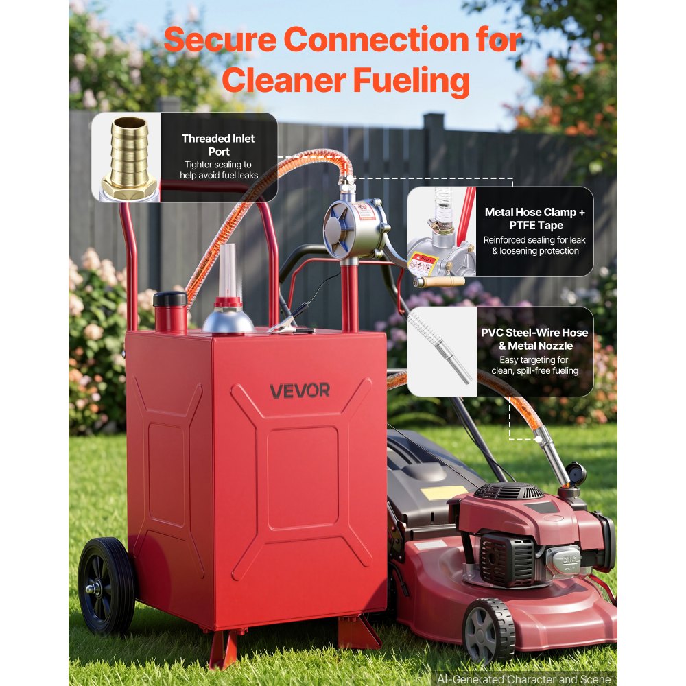 VEVOR 75,7L Brandstoftrolley Mobiel Tanksysteem met Handpomp, Rood, Draagbare Brandstoftank voor Auto, Grasmaaier, Boot, Met 2 Wielen & Oliepeilindicator, Voor Benzine & Diesel, Koolstofstaal