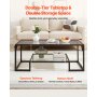 VEVOR Coffee Table, Modern Tempered Glass Coffee Table with Lighting, 2 Tiers Rectangle Glass Center Desk with Open Storage, Minimalist Metal Accent End Desk for Living Room, Office, Easy Assembly