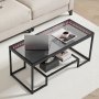 VEVOR Salontafel/Bijzettafel van gehard glas met verlichting, rechthoekige glazen tafel met twee niveaus en open opbergruimte, metalen salontafel voor woonkamer en kantoor 100 x 51 x 48 cm Zwart