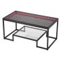 VEVOR Salontafel/Bijzettafel van gehard glas met verlichting, rechthoekige glazen tafel met twee niveaus en open opbergruimte, metalen salontafel voor woonkamer en kantoor 100 x 51 x 48 cm Zwart