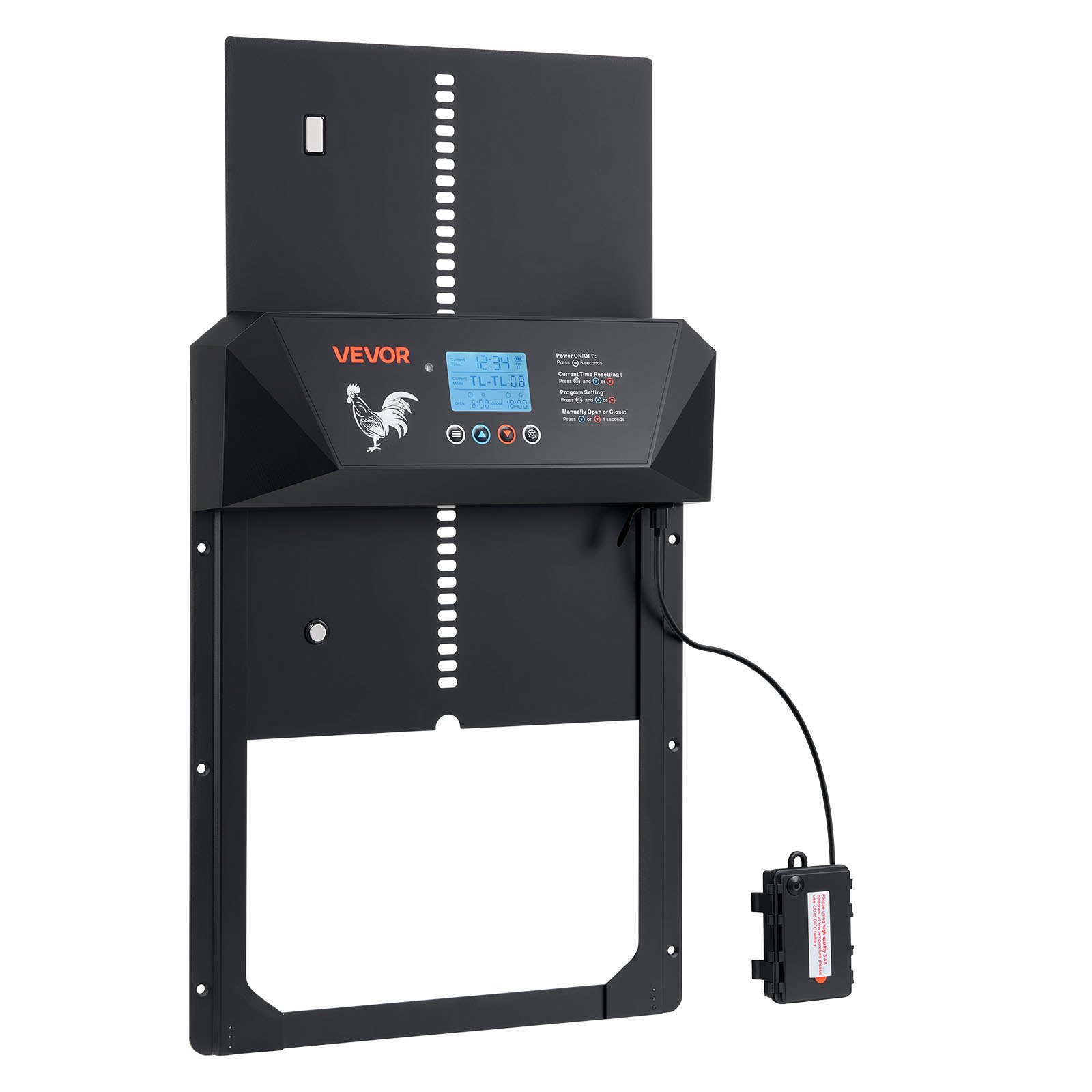 VEVOR Automatisch Kippenluik, Kippenluik met LCD-scherm, Lichtsensor, Timer, Handmatige Verstelling, Bescherming tegen Knelen, Kippenhokluik, Kippenrenpoortopener voor Boerderij, 405x330x85 mm