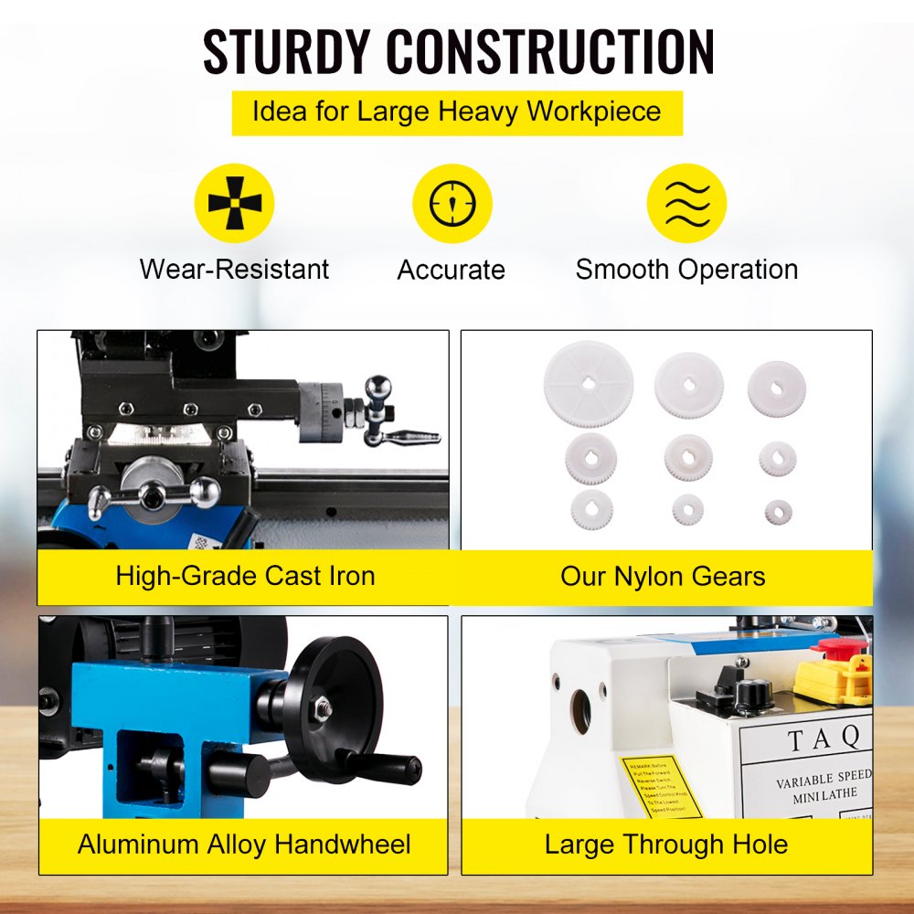 Mini metalen draaibank 7x14 inch precisie mini draaibank 550W variabele snelheid 50-2500RPM metaal frezen