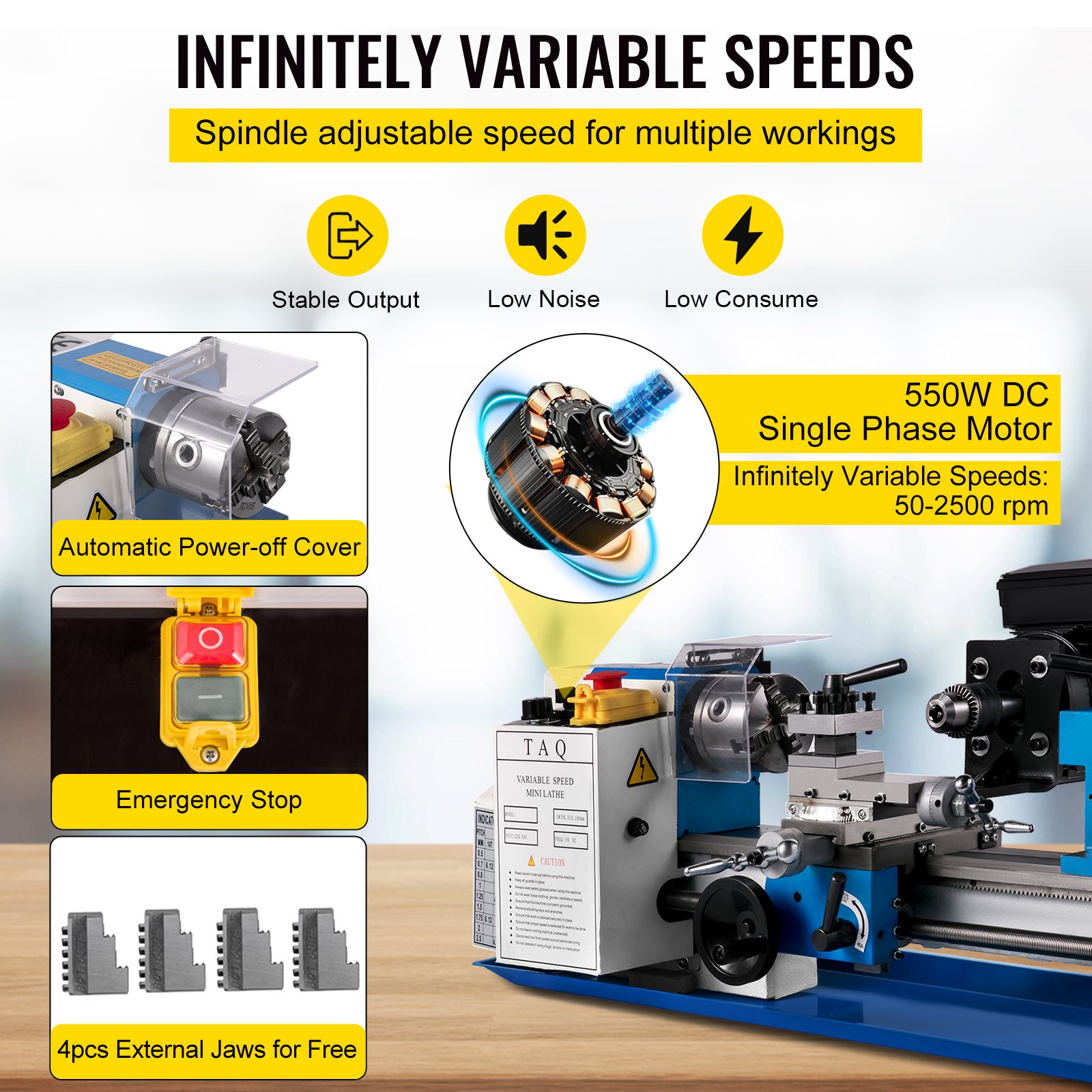 Mini metalen draaibank 7x14 inch precisie mini draaibank 550W variabele snelheid 50-2500RPM metaal frezen