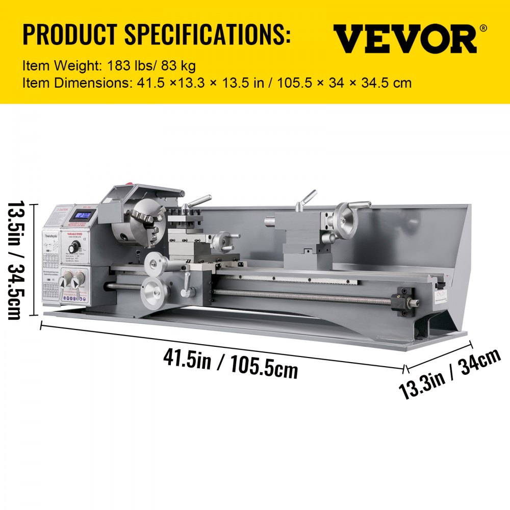 VEVOR Mini draaibank 220x600mm Draaibank Metaal 750 W Mini houtdraaibank voor metaalbewerking Draaibank Metaal Nauwkeurig Eenvoudig te gebruiken