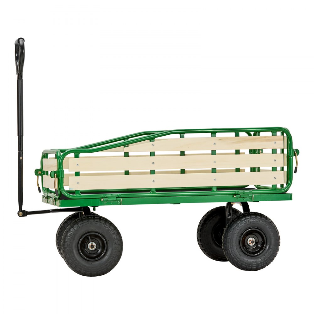 VEVOR Kinderhandkar, 118 cm, transportkar met duwstang, gemaakt van hout en metaal, max. 250 kg draagvermogen, ideaal voor kinderen vanaf 5 jaar, voor in de tuin, uitstapjes en op het strand, groen en zwart