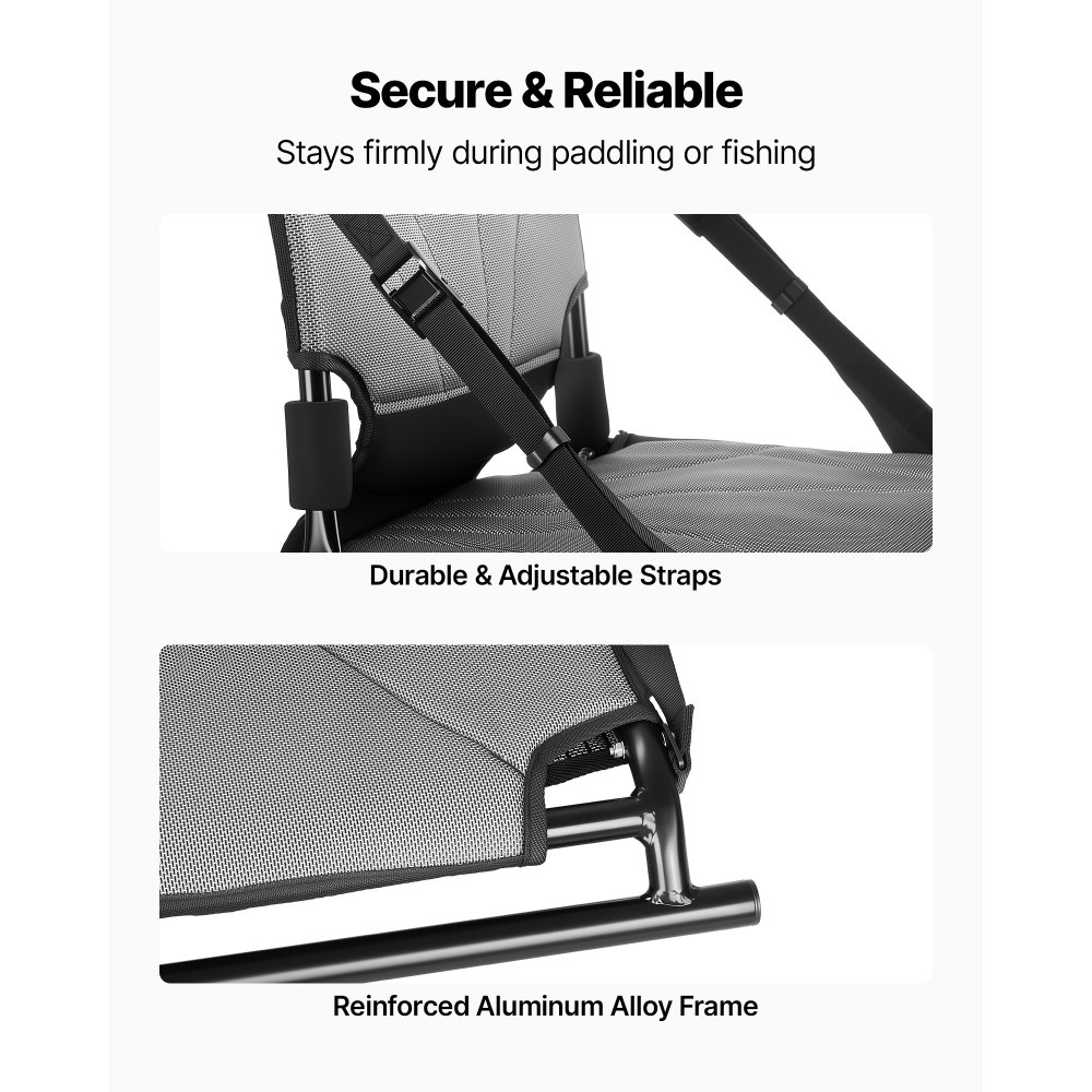 VEVOR Kayak Seat, 1 Pack 1.3" Raised Height, Universal Foldable Canoe Seat with Adjustable Back Support, Adjustable Straps, and Aluminum Alloy Frame for Sit-on-Top/Fishing/Inflatable Kayaks & Canoes
