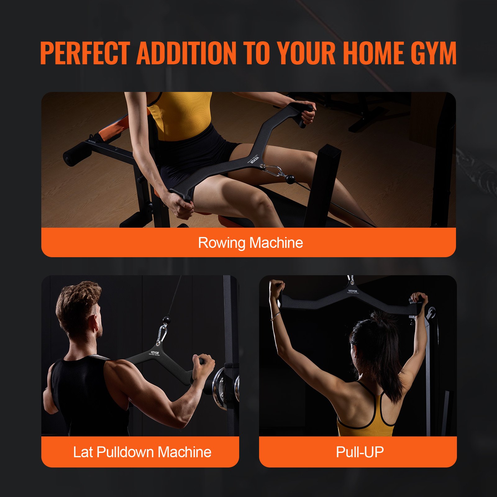 VEVOR Lat Pulldown-bevestiging, roei-V-stangbevestiging voor kabelmachine, triceps pulldown-stang, rubberen handgreep voor rugkrachttraining, biceps curl triceps lat pulldown-stang, draagvermogen 550 kg