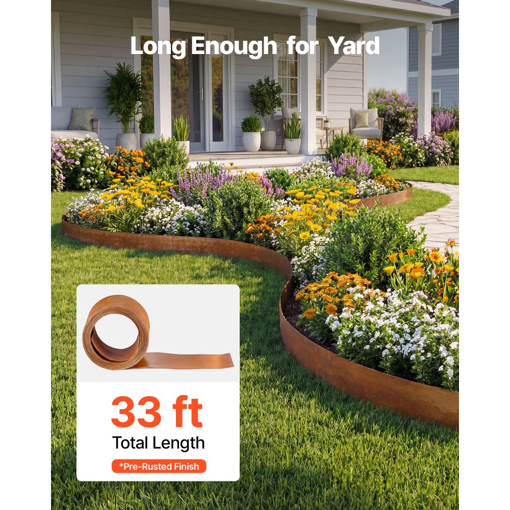 VEVOR gazonrand van koolstofstaal, 10 m x 14 cm, randafwerking incl. handschoenen, metalen tuinhek, maairand, border voor tuinontwerp, randafwerking voor bloembedden en tuinpaden.