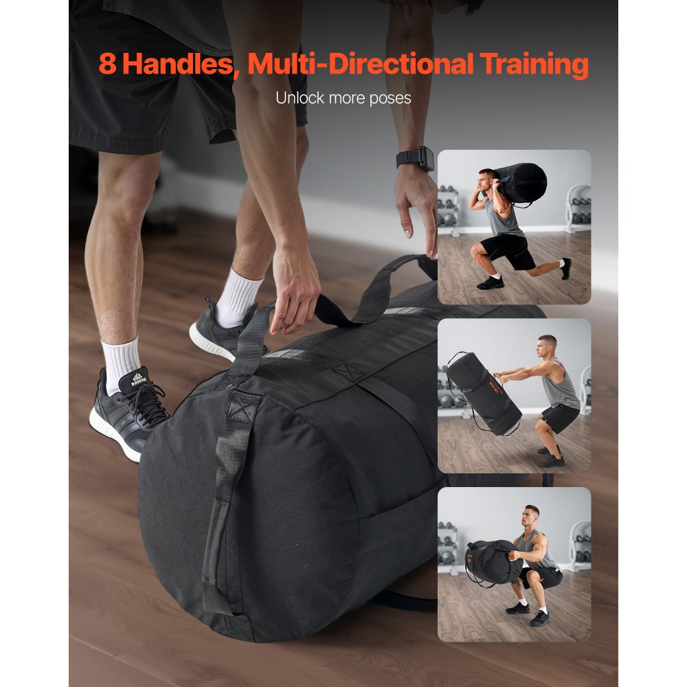 VEVOR Workout Sandbag, robuuste Power Bags zandzak trainingstas met handvatten, verstelbaar 56-90 kg voor fitness krachttraining, crosstraining, gymoefeningen, zwart (ongevuld)