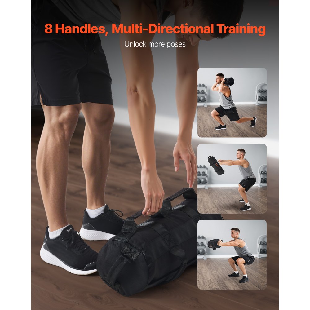 VEVOR Workout Sandbag, Heavy Duty Workout Power Bags with Handles, 5-25 lbs Adjustable Slam Bag for Fitness Strength Weight Training Cross-Training, Home Gym Exercise, Black (Unfilled)