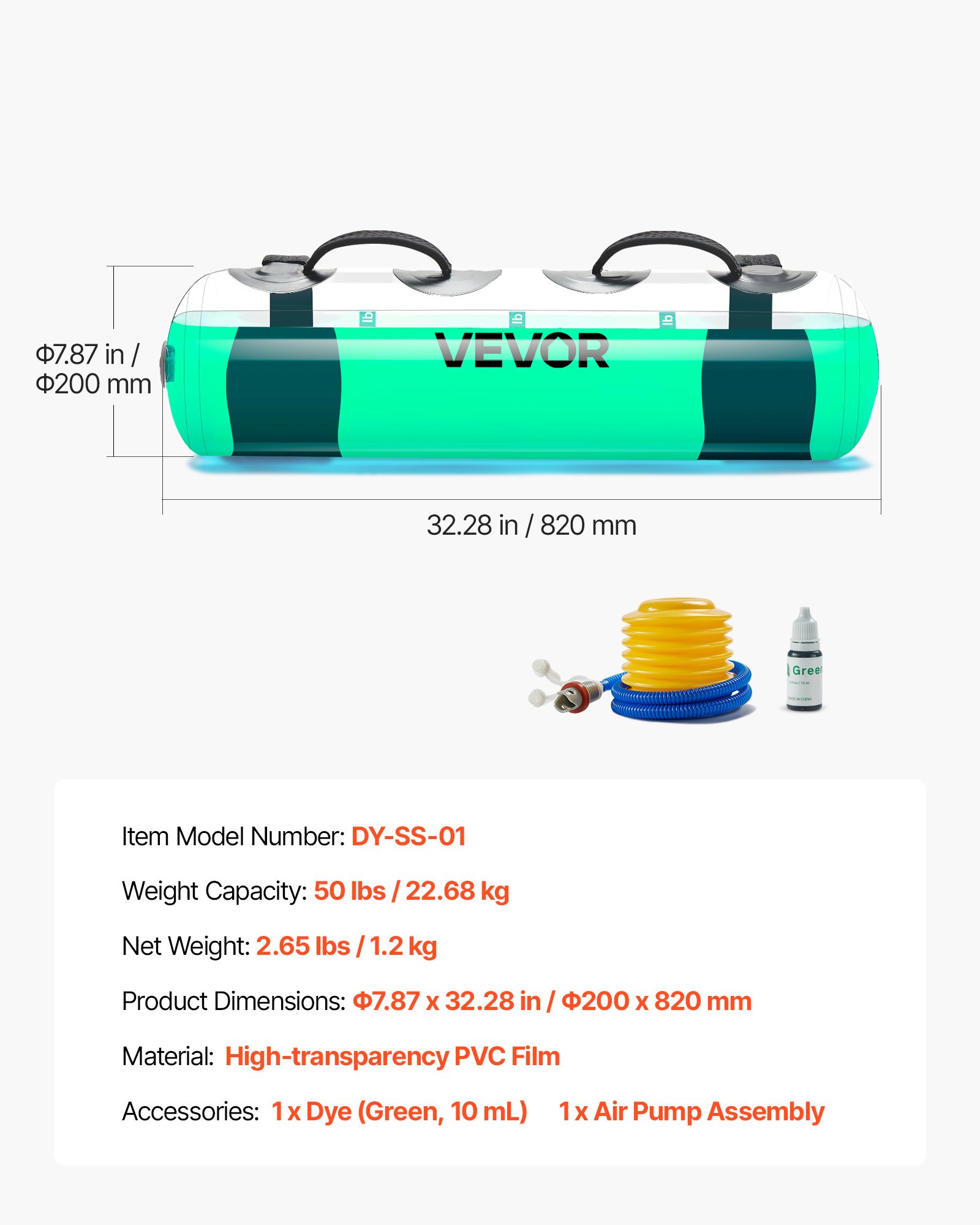 VEVOR Water Weights Aqua Bag, Large Aqua Bags for Workout, 50 lbs Adjustable Portable Stability Fitness & Full Body Exercise Equipment, for Strength Core and Balance Training, Home Gym Exercise, Clear