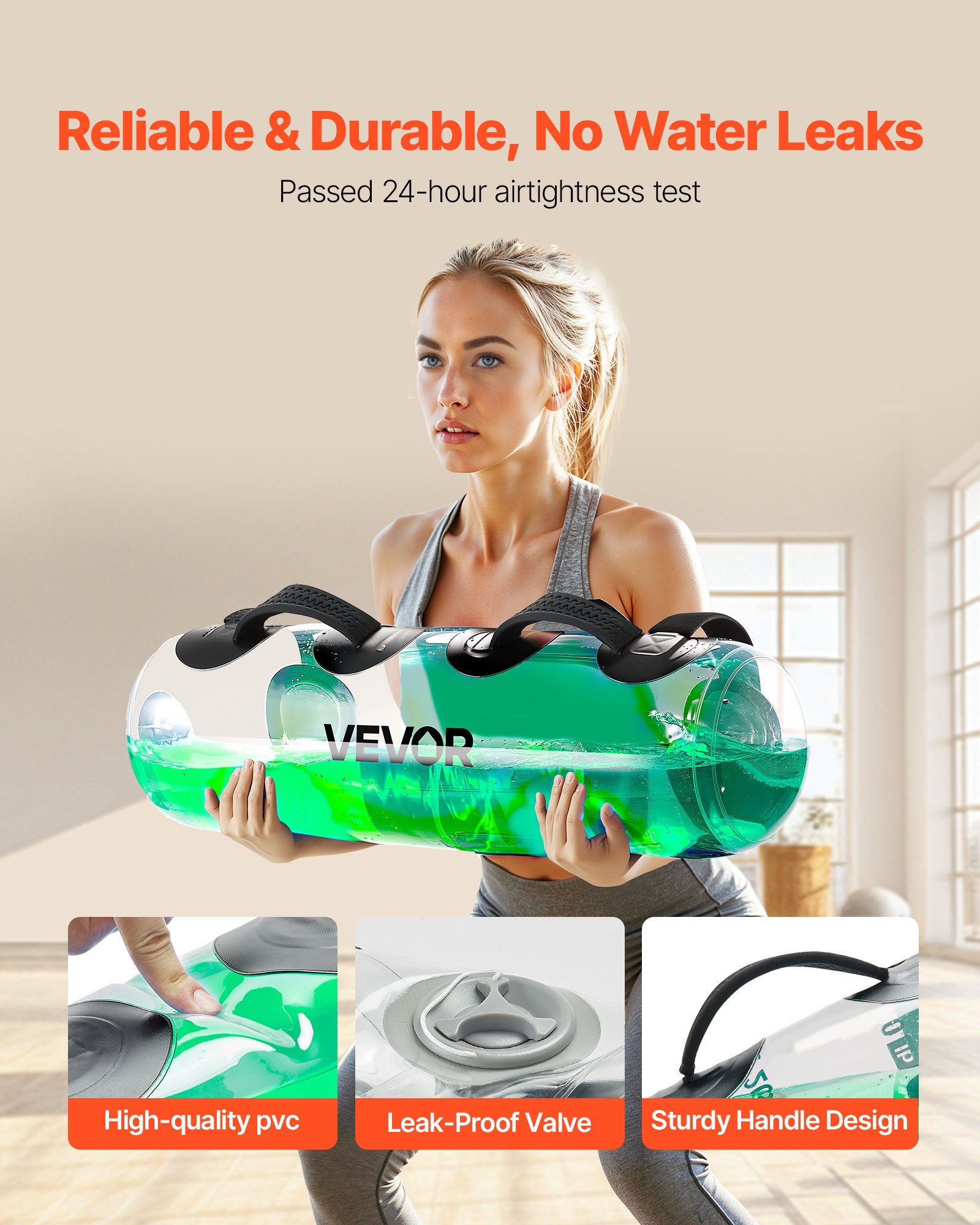 VEVOR Water Weights Aqua Bag, Large Aqua Bags for Workout, 70 lbs Adjustable Portable Stability Fitness & Full Body Exercise Equipment, for Strength Core and Balance Training, Home Gym Exercise, Clear