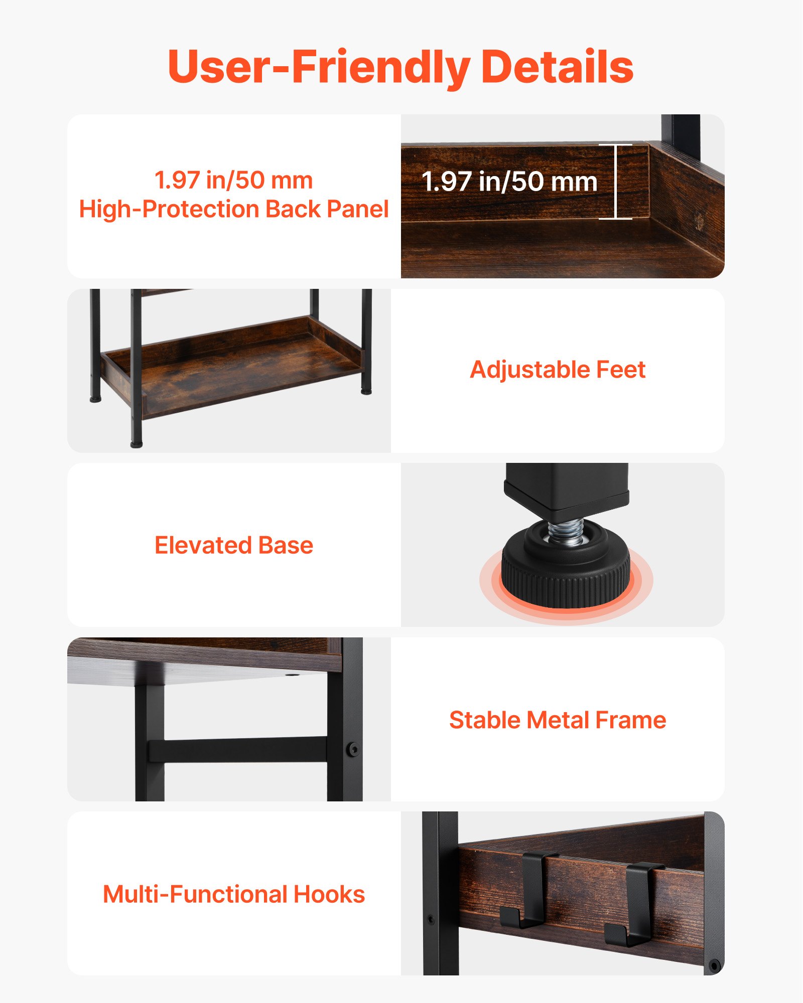 VEVOR Industriële Boekenkast, 6-laags, Vintage Ladderplank met Metalen Frame, Boekenkast met Open Planken, Vrijstaande Plank voor Woonkamer, Slaapkamer, Keuken, Thuiskantoor, Rustiek Bruin