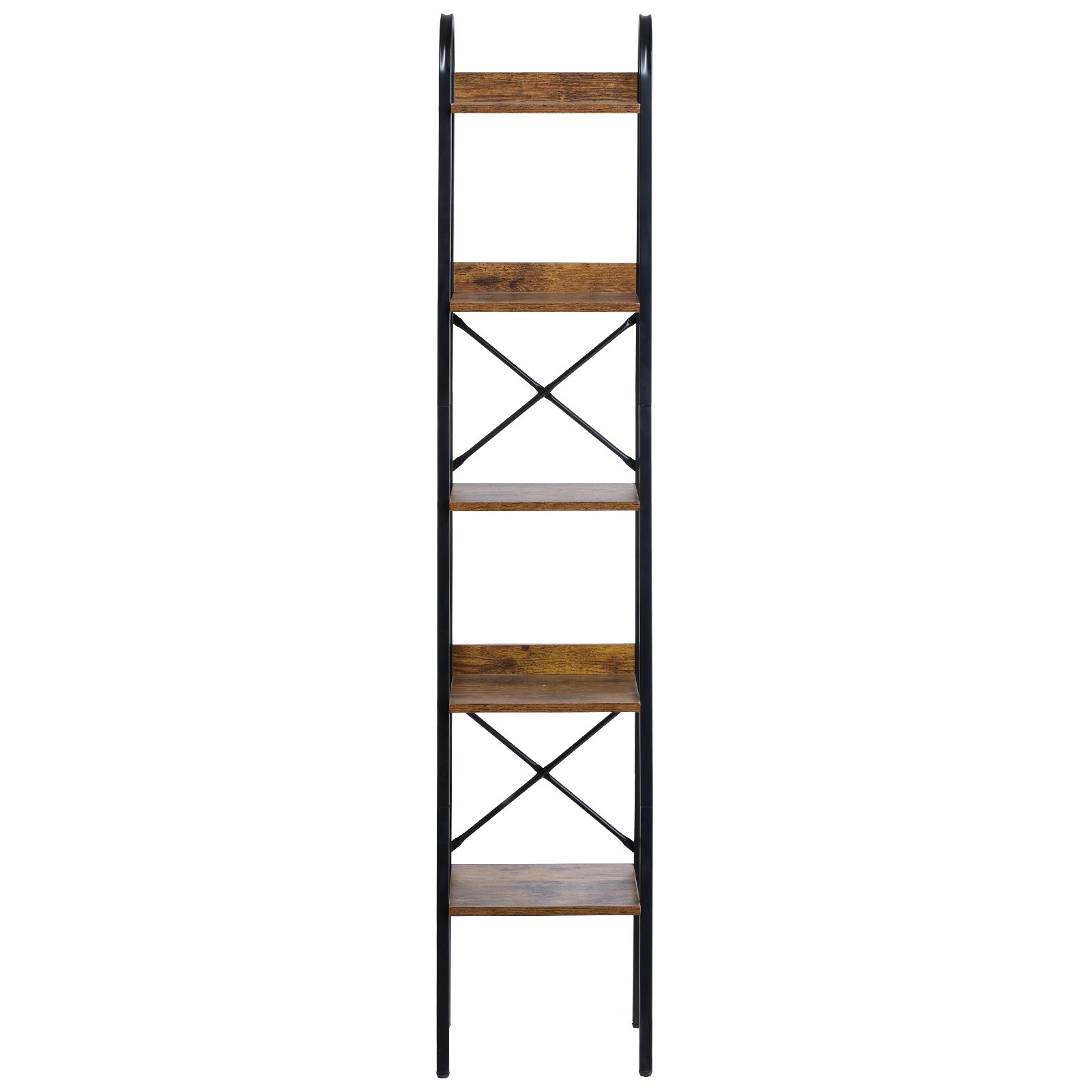 VEVOR Metalen boekenplank, industriële trapeziumvormige boekenkast met 5 niveaus, kleine vintage opbergkast met open planken, vrijstaande displayplank, voor kantoor